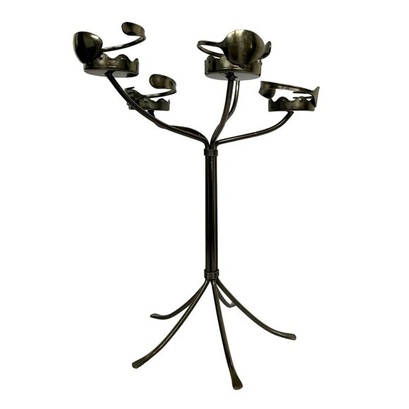 Candelabra Modernist Artsy Pewter Finish Spoon Fork Candle Holder Flatware Art - Picture 8 of 14